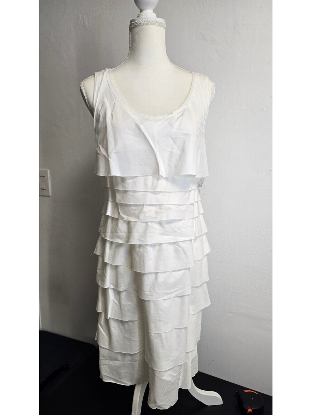 Alfani White Tiered Ruffle Midi Dress Size 10 NWT